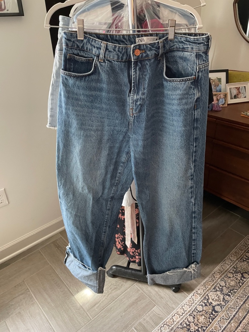 ZARA Medium Blue Boyfriend Jeans with Rolled Cuffs